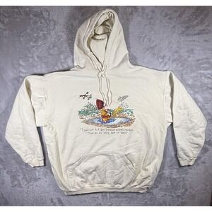 Vintage Disney Winnie The Pooh Hoodie Mens Large Cream Graphic Bees Quote 90s